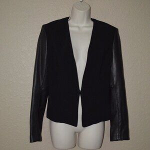 $495 Sz 2 Rag & Bone Black Leather Sleeves Single Button Blazer Jacket